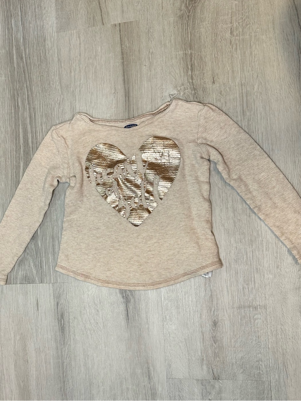 Kids - 3 for $10 - Old Navy Cream Long-Sleeve Top with Gold Sequin Heart
